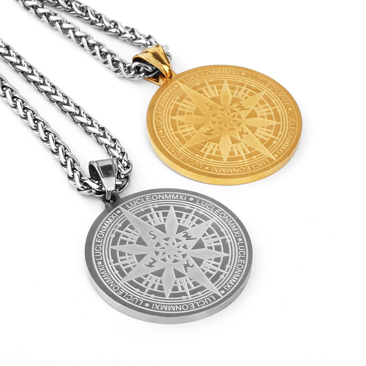 Sanlan Jewelry Layered Necklaces for Men Crucifix Travel Compass Pendant Stainless Steel Angel Wing Retro Collar Gift