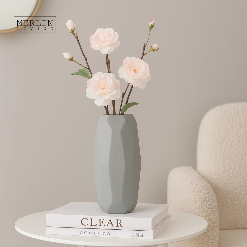 Merlin Living White Ceramic Vase Matte Design Tabletop Decorative Accessory Wholesale Living Room Accessories