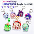 CNAWO High Quality Custom Epoxy Glitter Acrylic Keychain UV Printed Rainbow Holographic Anime Style Charms Plastic Material