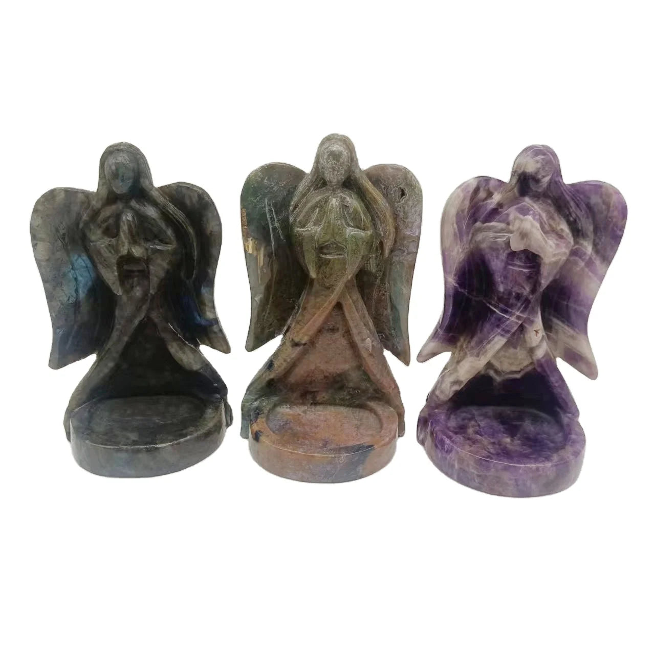 Angel With Wings Statue Craft Carved Natural Stone Crystal Guardian Angel Figurine Different Materials Angel