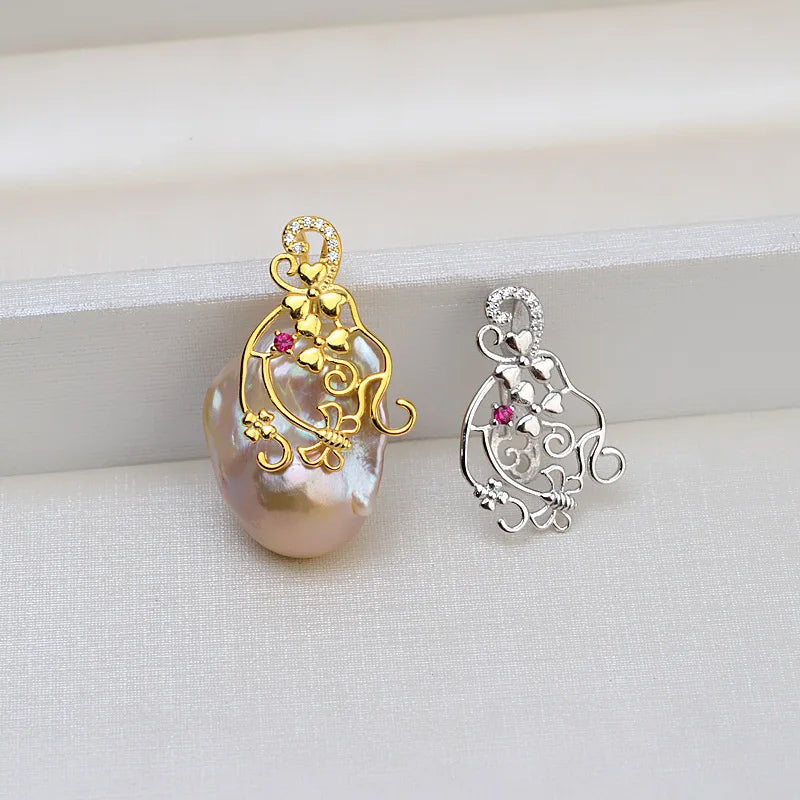 Fashion 925 Sterling Silver Pendant Jewelry Findingsbaroque Pearl Accessories 18k Gold Plating DIY JEWELRY Accessories