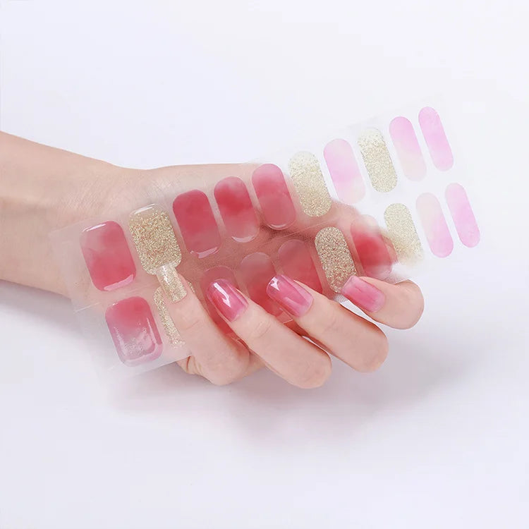 20 Full French 2D Nail Wraps Gel Nail Strips Semi-Cured UV Nail Sticker with Art Plastic File and Stick