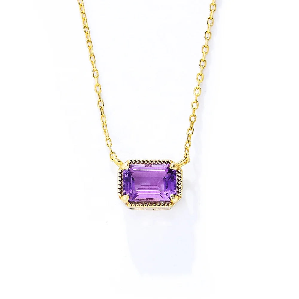 Fashion Dainty Amethyst Gemstone Chain Necklace 14K Gold Plated Jewelry Charm Zircon Pendant Necklace S925 Silver Jewelry