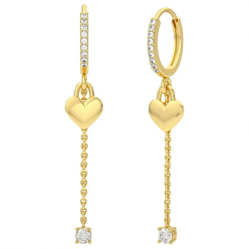 100% 925 Silver Jewelry love Heart Diamond Drop Pendant Tassel Chain Gold Plated Hoop Earrings Silver Jewelry