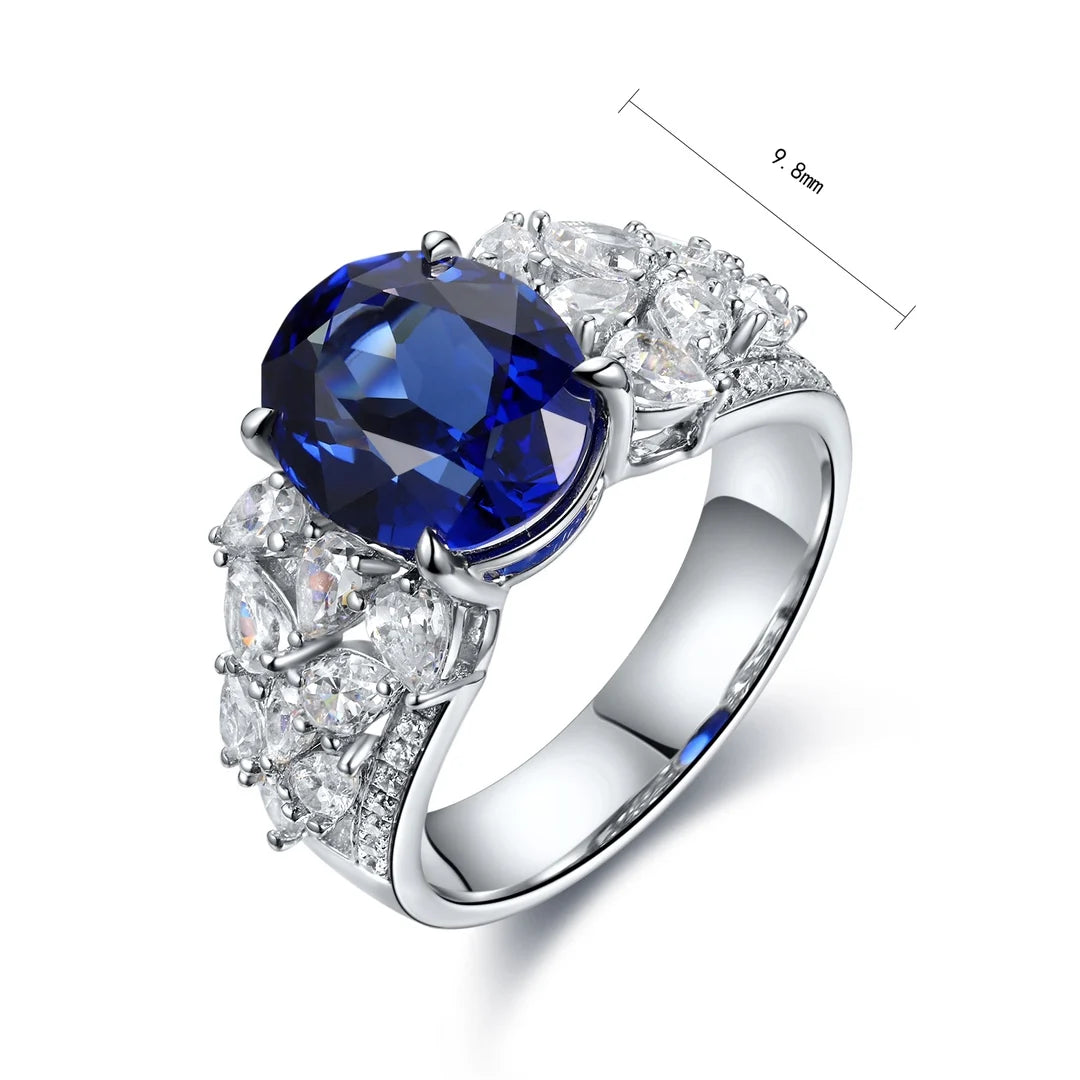Premium Luxury 925 Sterling Silver Oval Cut Lab Grown Sapphire Gemstone Ring Fashion Trend Fine Jewelry Wedding Anniversary