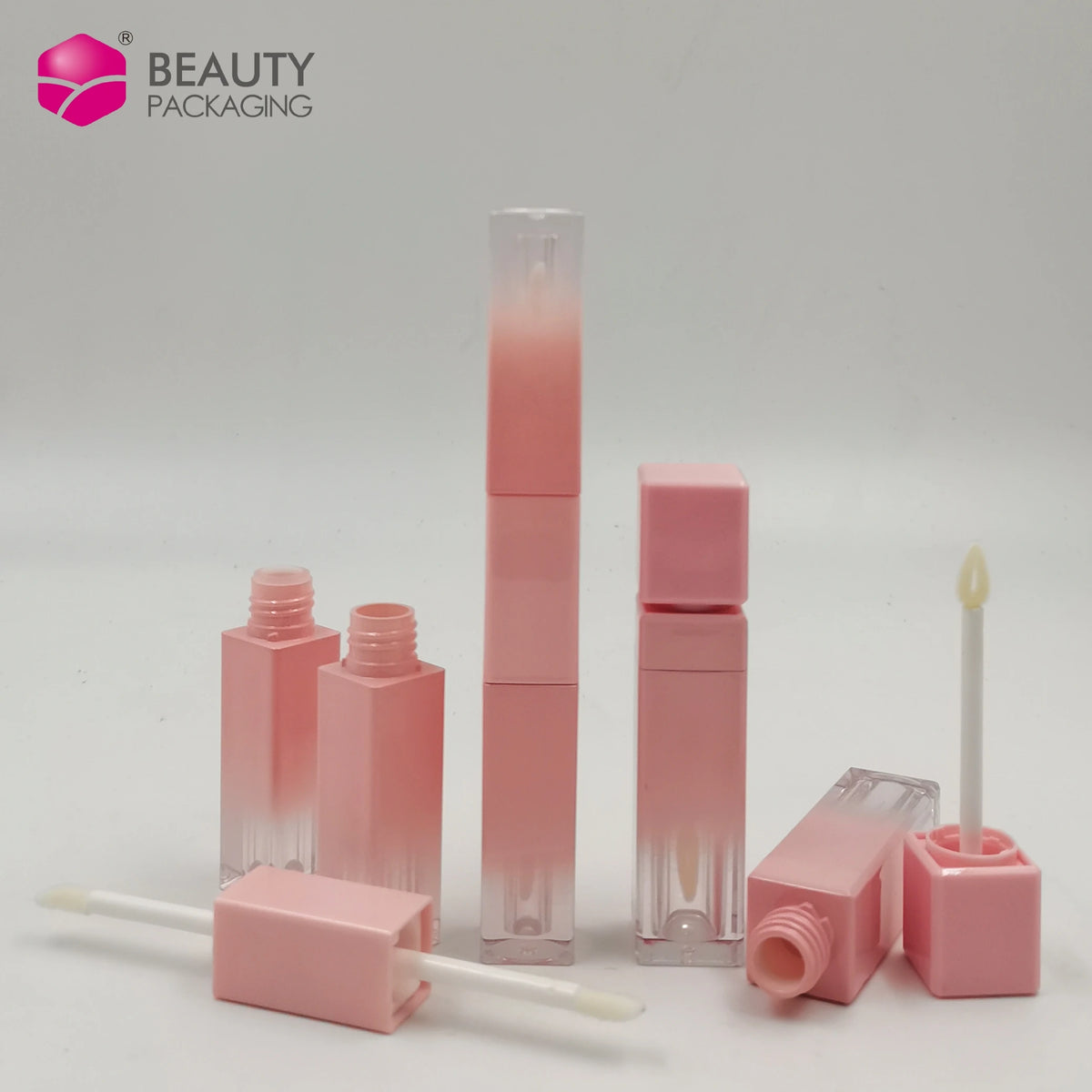 Hot Sale 2 in 1 Plastic Lip Gloss Tube with Screen Printing Screw Cap Square Shape 6ml Pink Double Side Packaging
