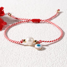 Go2boho Delicate Freshwater Pearl White Rope Design Evil Eye Pendant Tradition Chain 2024 Greek March Bracelets for Women