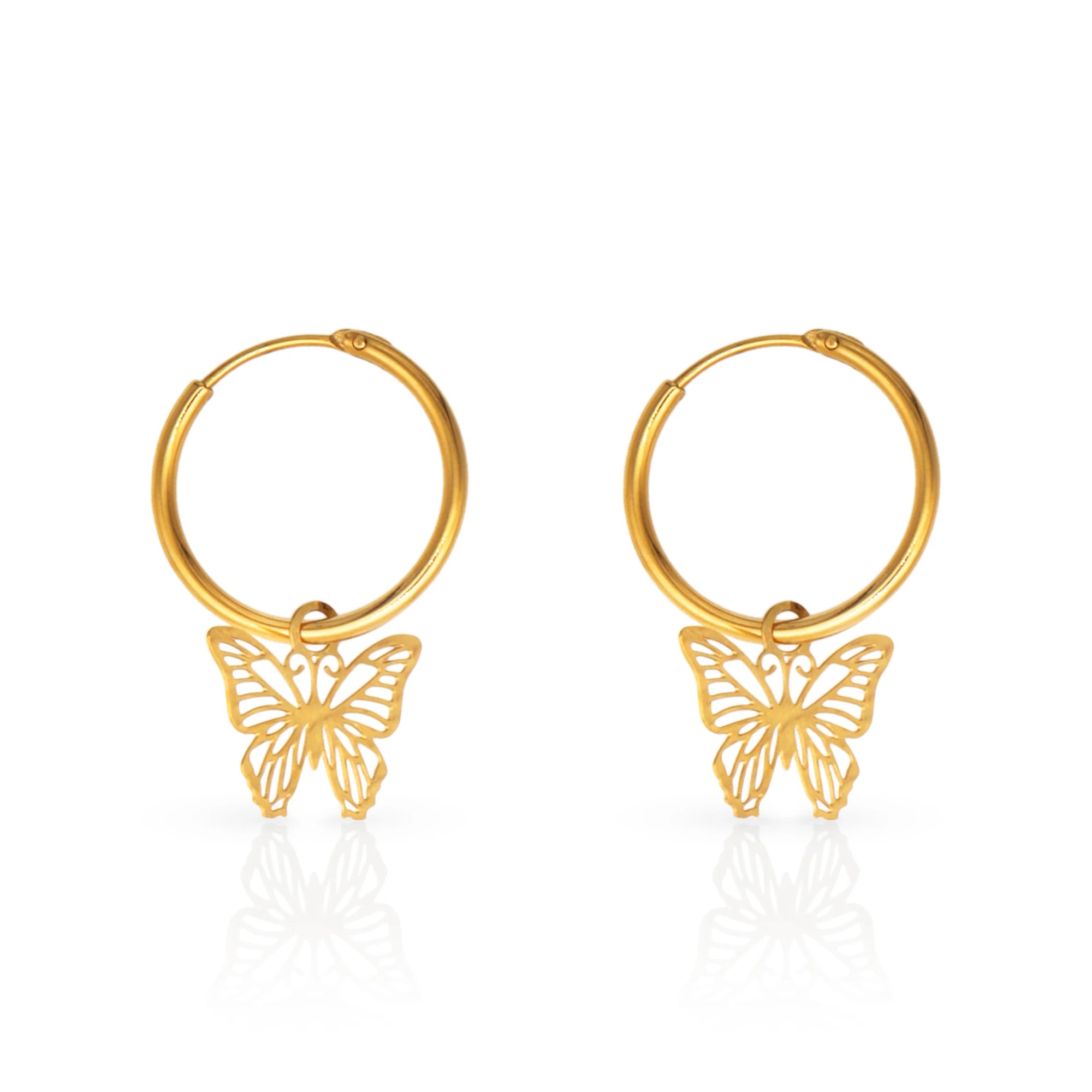 Chris April Fashion Design 316L Stainless Steel PVD Gold Plated Minimalist butterfly Pendant Hoop Earring for Women