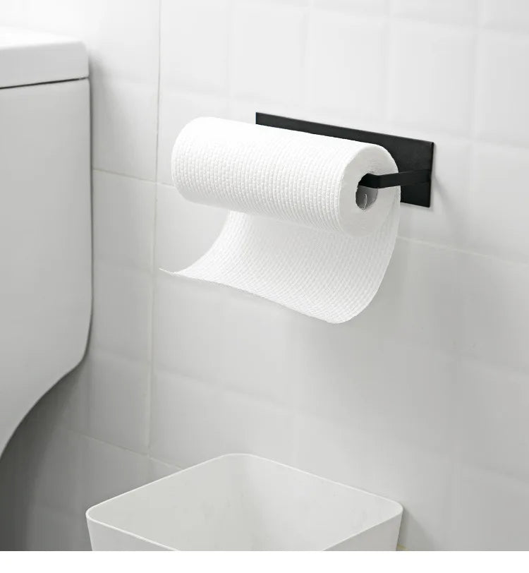 Self Adhesive Modern Stainless Steel Wall-Mounted Under Cabinet Black Bathroom Paper Towel Holder for Home
