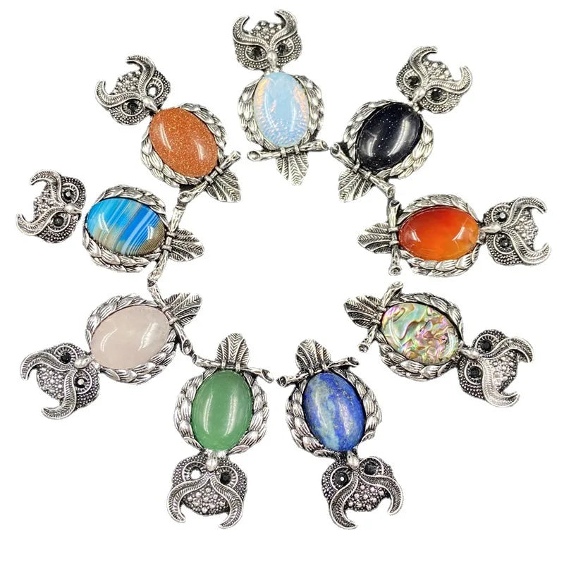Natural Gemstone Healing Crystal Owl Pendant for DIY Making Jewelry Necklace Women Men Animal Point Jewelry