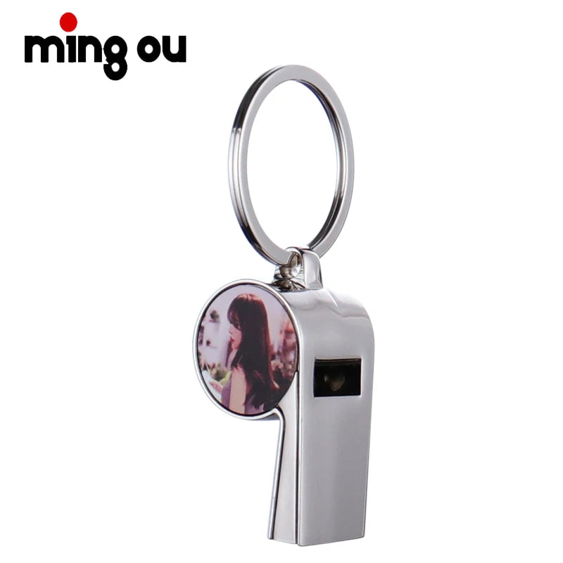 Wholesale in Stock Keychain Double-sided Whistle Keychain Sublimation Blank Metal Keychain