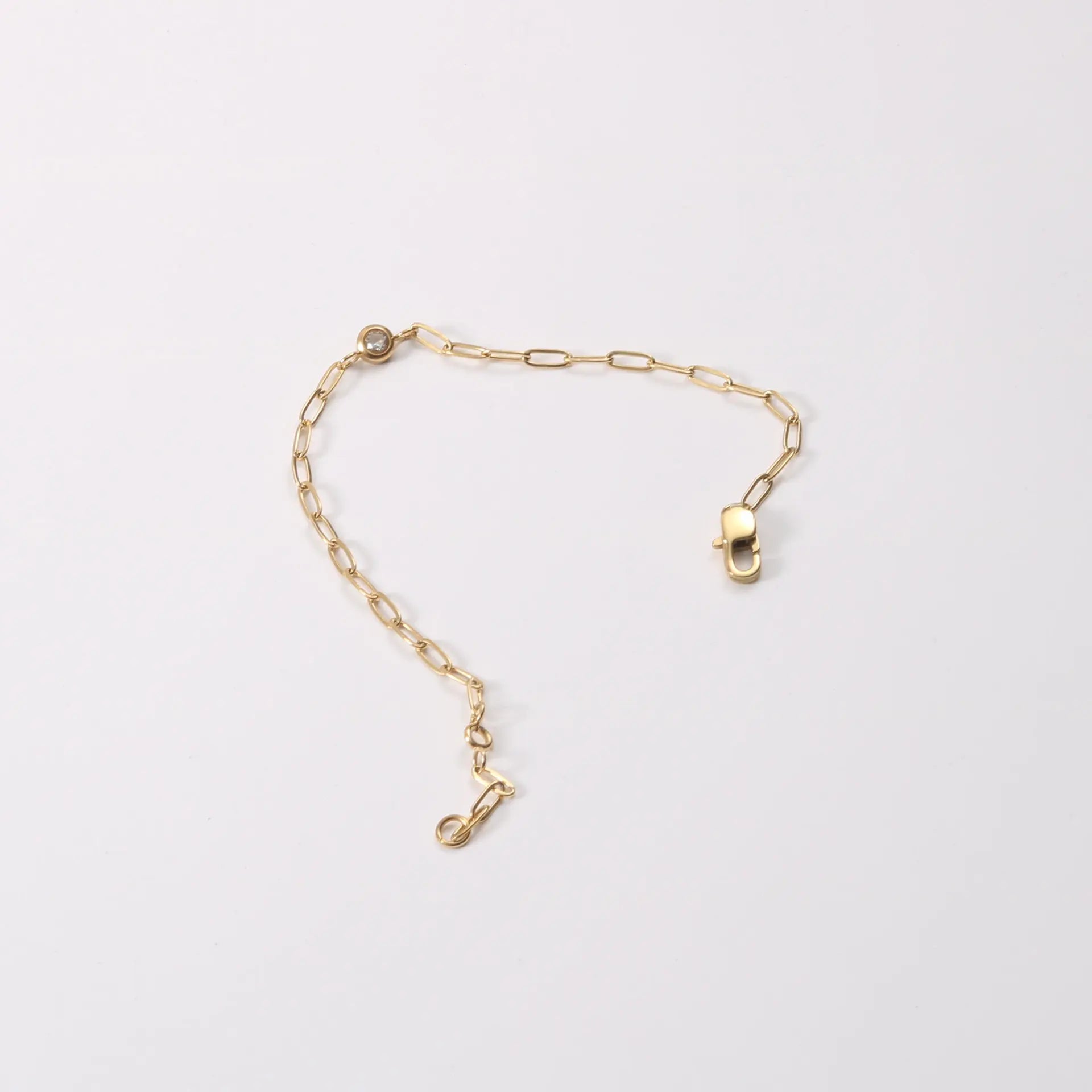 Fenny 18K PVD Gold Plated Simple Paper Pin Chain Round Zirconia Pendant Bracelet Stainless Steel Jewelry Wholesale