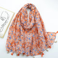 Orange Cross-leaf Printed Silk Like Scarf Encrypted Voile Women's Long Scarf Spring and Summer Scarf Customize Hijabs Shawl