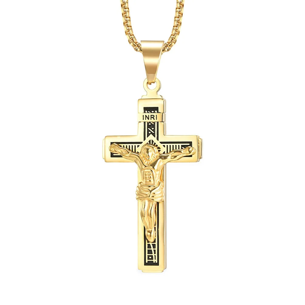 ZB Popular Wear Accessories Stainless Steel Jesus Necklaces Gold Plated Crucifix Necklaces for Men