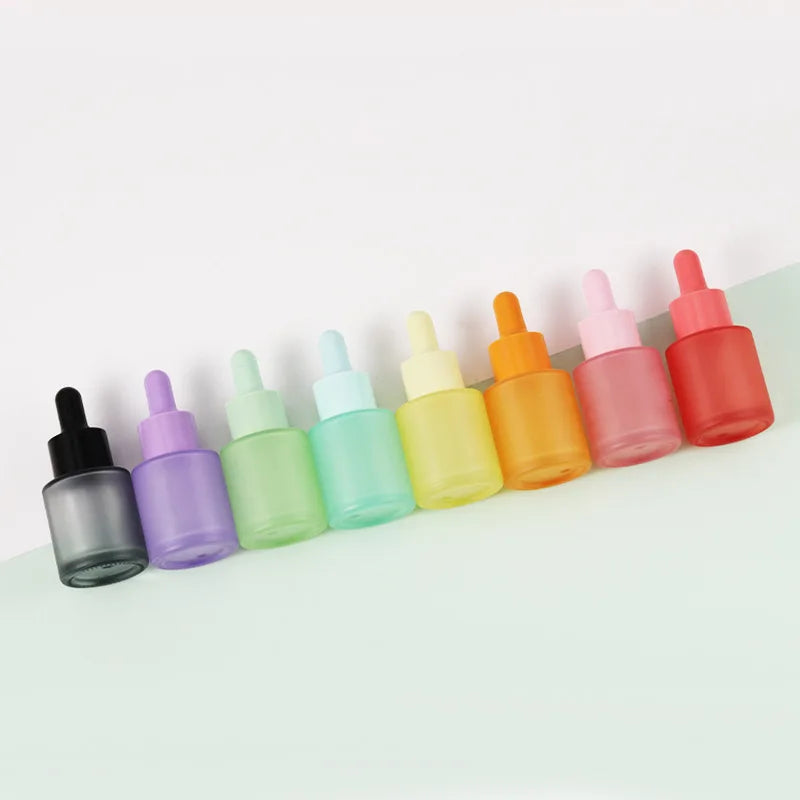 High Quality 20ml Serum Cosmetic Packaging Gradient Flat Shoulder Empty Glass Dropper Bottle with Dropper