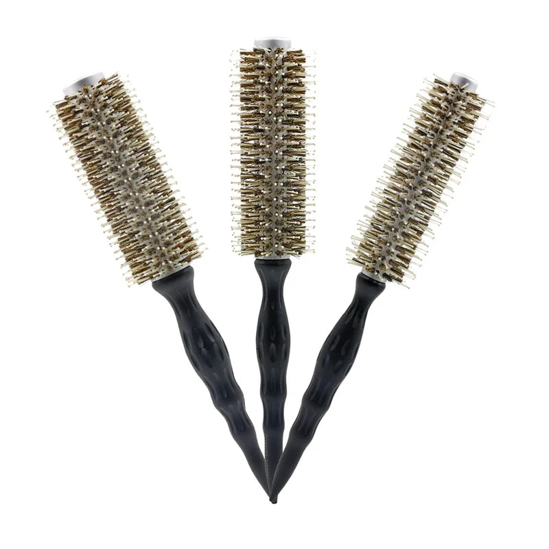 High Quality Antistatic Curly Hair Care Comb Boar Bristle Material Round Hair Brush Anti-slide Wooden Handle Hair Curling Comb