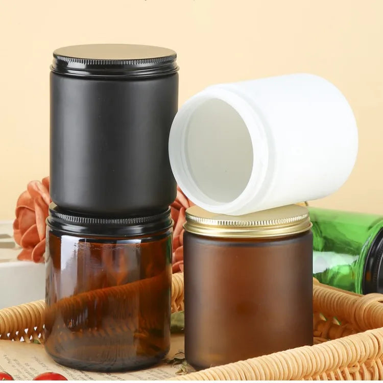 4oz 8oz 250ml Wide Mouth Amber Glass Candle Jar with Screw Metal Gold Lid Empty Candle Glass Container for Home Decoration