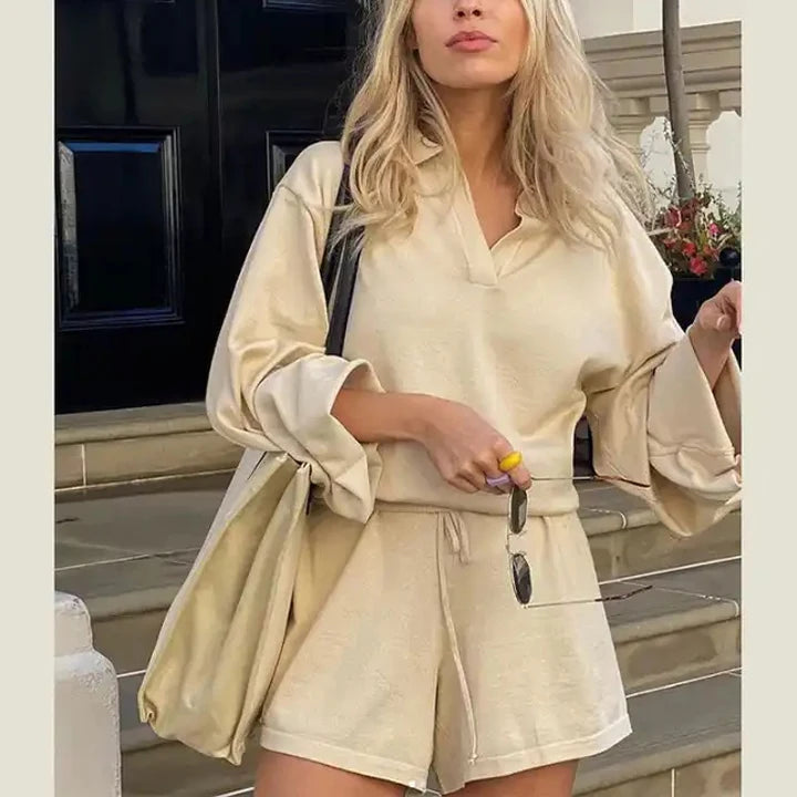 2025 New Arrival Custom logo Lounge Wear Sets Women Comfy Cotton Sweatshirts and Short Set for Women