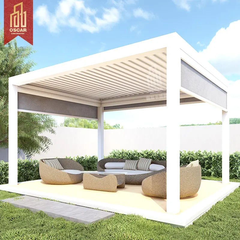 Heavy Duty Metal Folding Gazebo with Blind Brackets Waterproof Aluminum Bioclimatic Roof Outdoor Garden Patio Louvered Pergola