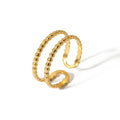 Hip Hop Punk Gold Plated Stainless Steel Multilayer Finger Rings Double Layered Bead Open Ring for Women