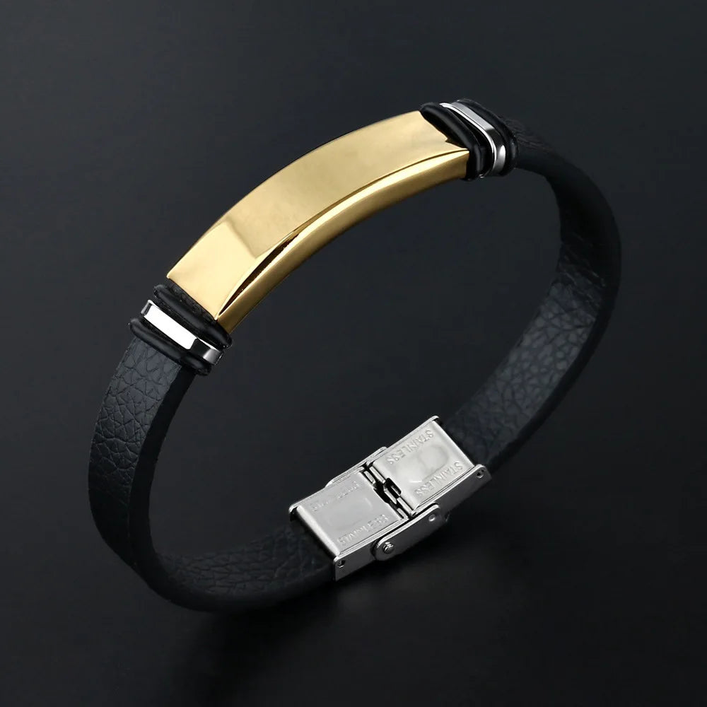 A Large Number of Spot Gold Electroplated Stainless Steel Leather Bracelet Men and Women Couple Wrist LOGO Custom Fashion