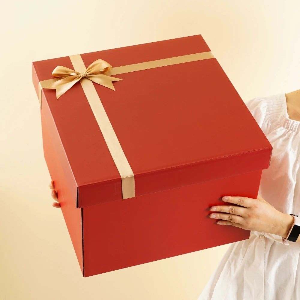 Wholesale Custom Logo Paper Red Gift Packaging Big Red Box Packaging With Ribbon for Gift Packaging