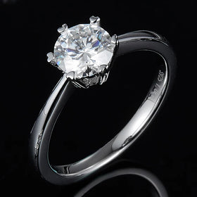 Abiding Jewelry Factory 925 Sterling Silver Women 6 Heart Claw Setting Solitaire 1ct Round Moissanite Engagement Diamond Rings