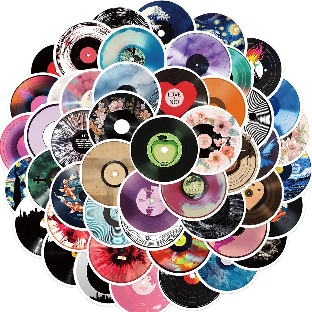 50pcs Creative Aesthetic Van Gogh Art Records Album Retro Music CDs Sticker