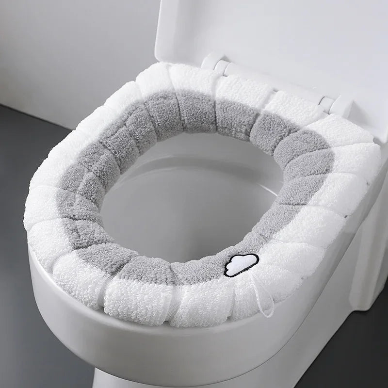 Toilet Seat Case Thickened Plush Warm Toilet Cushion Universal Seat Cover Winter Bathroom Reusable Toilet Seat Cushion