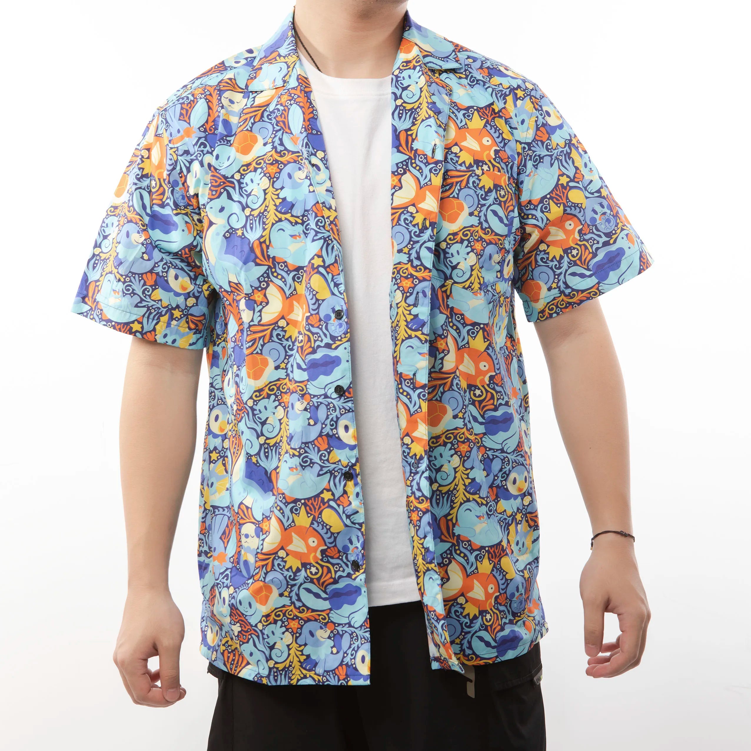 Factory Custom Small MOQ Button up Hawaiian Digital Print Short Sleeve  With Animal Pattern