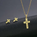 Hip Hop Style Cross Necklace and Earring Set for Women Smooth Stainless Steel Chains Trendy Popular Foreign Trade Jewelry