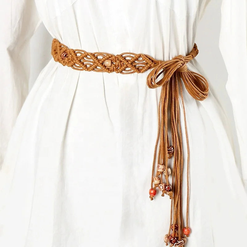 Casual Ethnic Style Ladies' Handwoven Knitted Belts with Tassel Waist Chain for Skirt Decoration