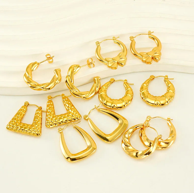 Wholesale Stainless Steel Round Drop Hollow Earrings Big Vintage Hoop for Girls Stylish Geometric Pattern for Parties