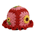 Crochet Bucket Hat for Women Handmade Knit Hats Summer Floral Skull Cap Knit Bucket Hats Girls Floral Applique Crochet Caps