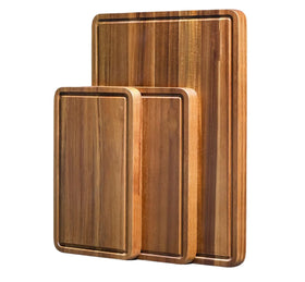 Kitchen Acacia Wood Cutting Board with Rectangular Thickening Slots Juice Groove Chopping Board Tray for Food Use