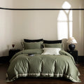Elegant Design Full Size Solid Color Adult Pillowcases Luxury 100% Cotton Comforter Cover Green Bedding Set Supplier