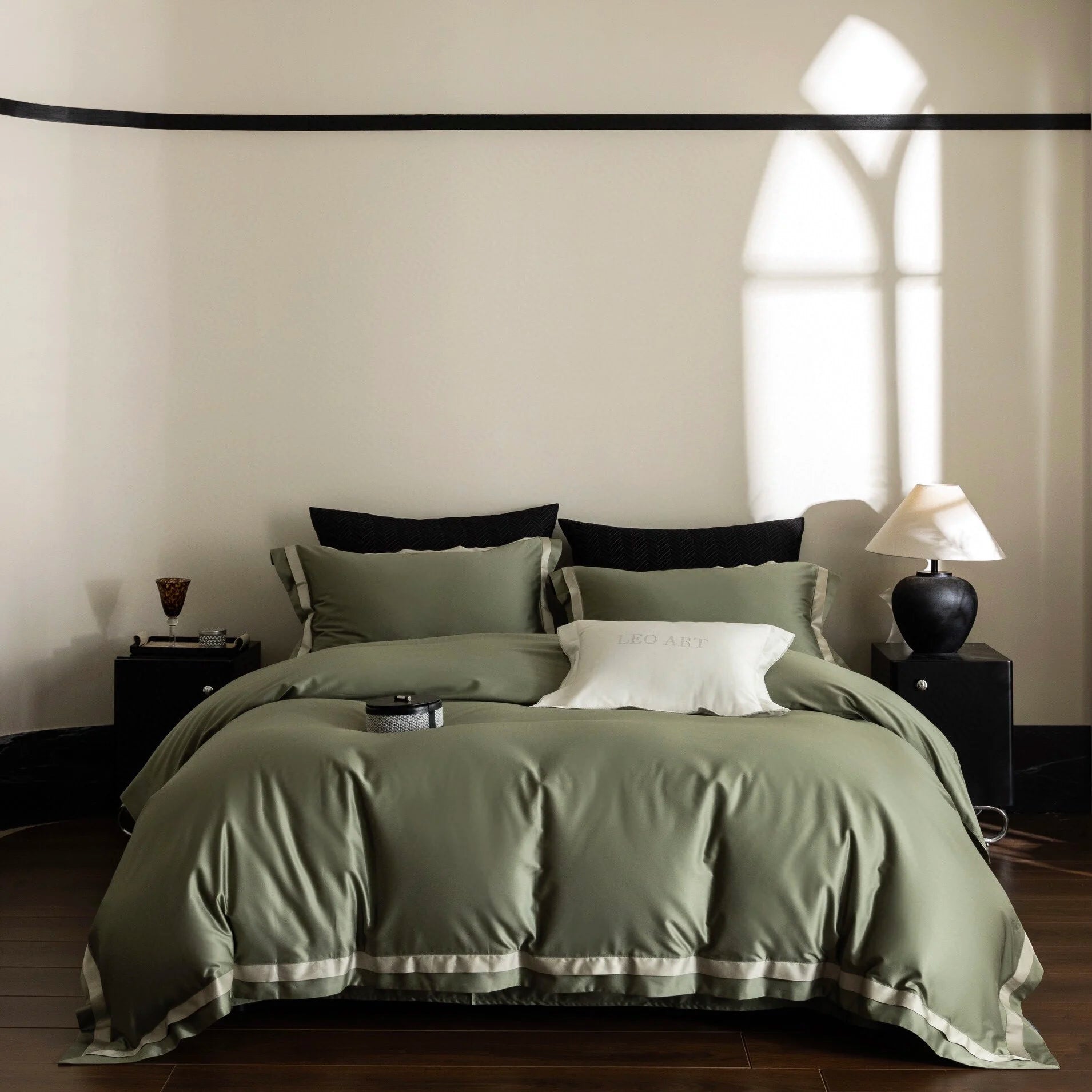 Elegant Design Full Size Solid Color Adult Pillowcases Luxury 100% Cotton Comforter Cover Green Bedding Set Supplier