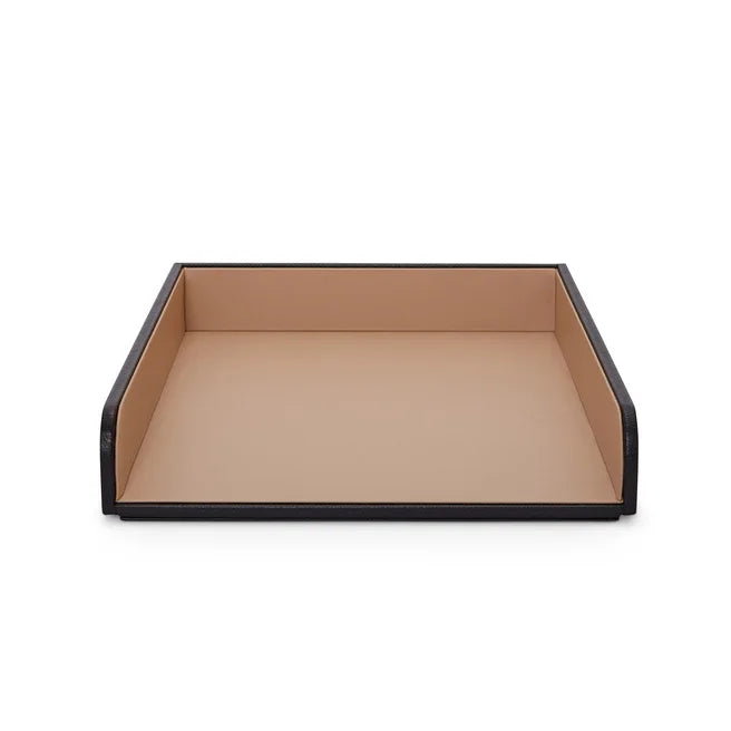 Luxury Handmade Crossgrain Calf Leather Tray Custom Logo for Jewelry Storage Office Desk A4 Paper Tray-Back School Mother's Day