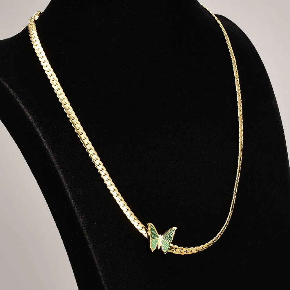 Trendy Stainless Steel Gold-Plated Butterfly Necklace - Women's Fashion Butterfly Choker Necklace for Daily Wear