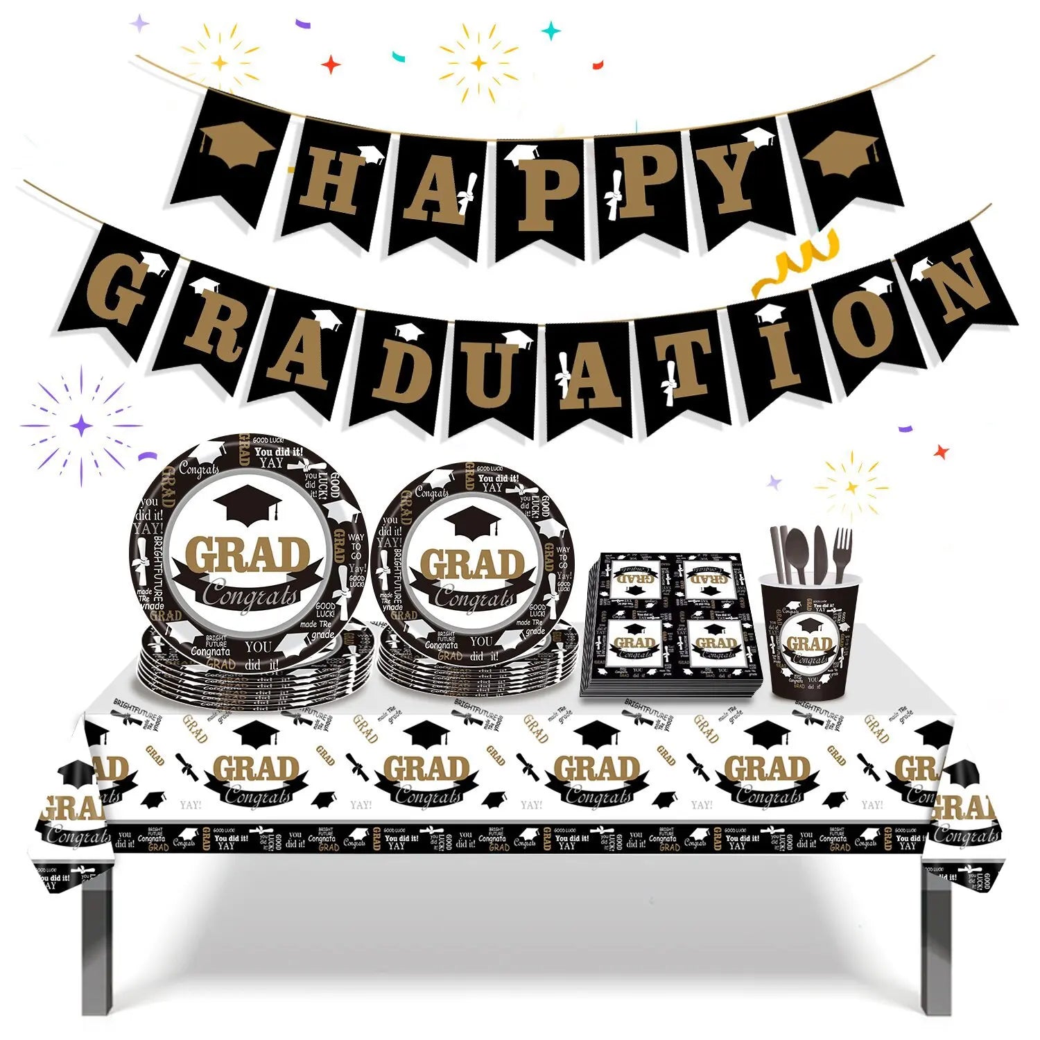 Congrats Grad Paper Plates Napkins Disposable Tableware Graduation Party Supplies Festival Decoration 2023