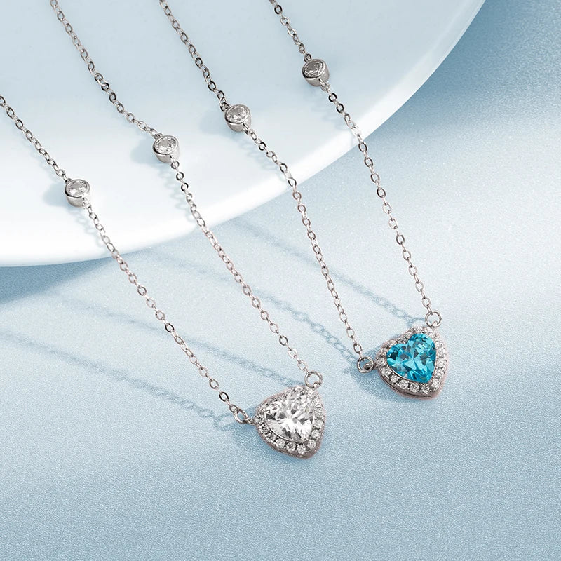 925 Silver  Blue Zircon Clavicle Necklace Heart Pendants for Necklace Women Jewelry Making