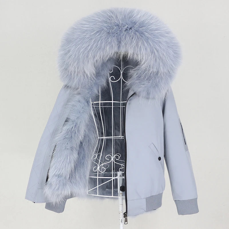 OFTBUY 2023 Women's Waterproof Bomber Parka Winter Jacket Natural Fox Raccoon Fur Collar Long Hood Removable Warm Coat Real Fur