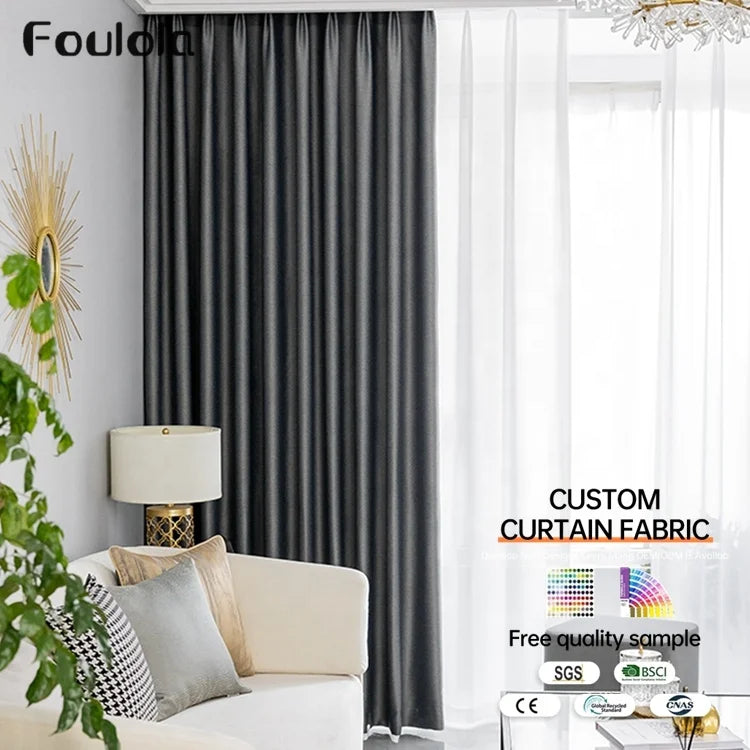 Factory Supply Hot Sales Two Side Linen Style Solid Color Polyester Curtain Fabric With Plain & Embossed Design 2.8M/3.2M Width
