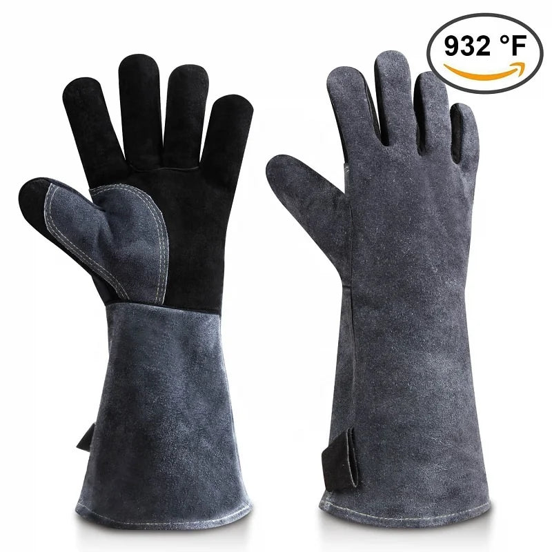 OZERO 932Â°F Heat Resistant Mig/Stick Welding Gloves Cowhide Leather - Long Sleeve and Insulated Lining Barbecue Glove