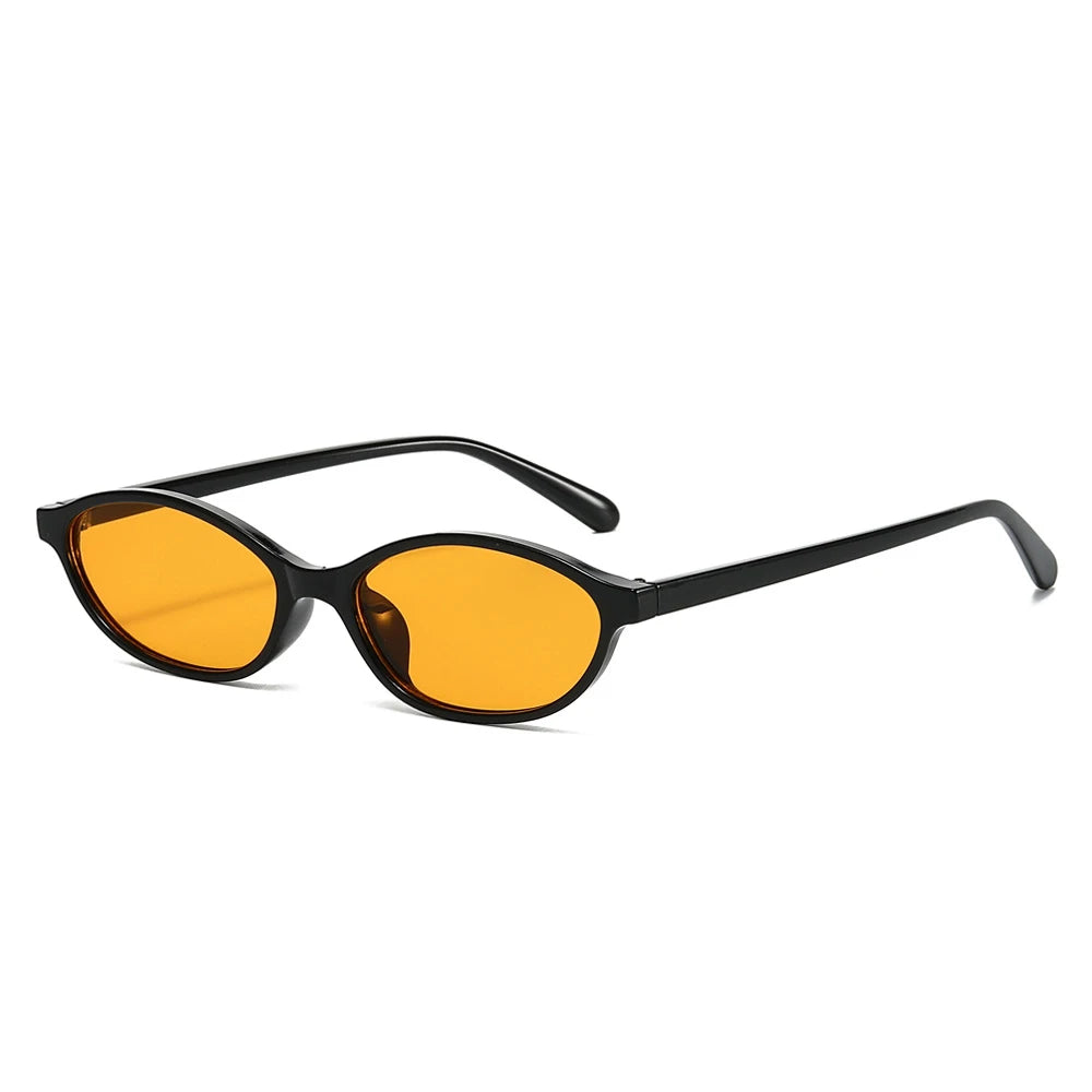 STORY XY13137 Vintage Yellow Oval Sunglasses Women Men 2024 Brand Designer Fashion Retro Leopard Narrow Frame Sun Glasses UV400