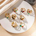 Retro Colorful Natural Stone Inlaid Open Ring Wholesale 18k Gold Plated Stainless Steel Fashion Jewelry Gemstone Ring for Women