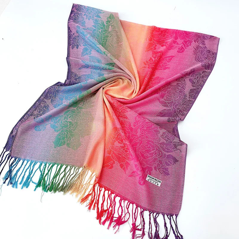 Five Golden Flowers Warm Long Ethnic Style Pashmina Cashmere Scarf Winter Flower Scarf Colorful Scarves Shawls