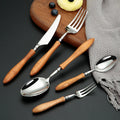 18/8 304 Stainless Steel Fork Knife Spoon Cutlery Set with Wooden Handle
