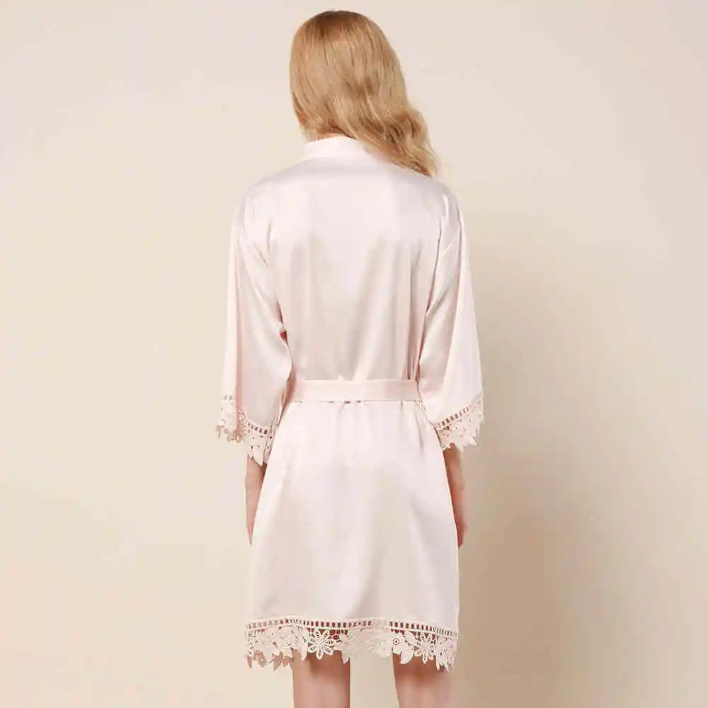 FUNG 3031 Wholesale Cheap Polyester/Spandex Robes Sleeve Stain Sleepwear Plain Dyed Bridesmaid Open Front Robe
