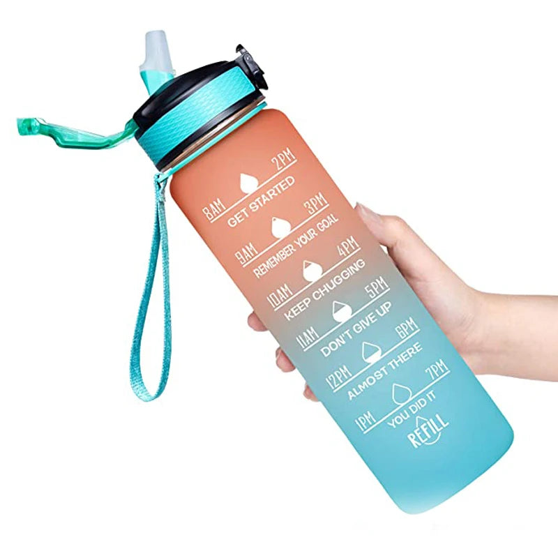 Custom Logo 1000ml Motivational Sports Gym Water Bottles BPA-Free Adult Travel Cups PC Plastic Adults' Training Drinking Vessels